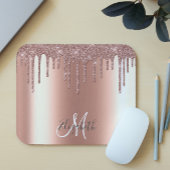 Ombre Glitter Roos Gold Drip Personalized Monogram Muismat