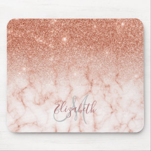 Ombre Glitter Roos Gold Trendy Marble Monogram Muismat