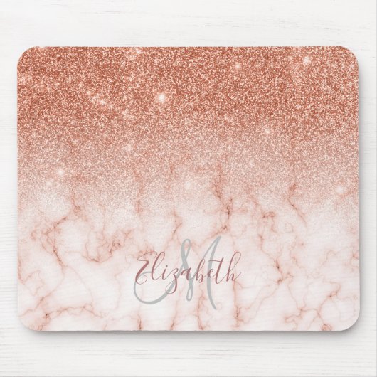 Ombré Glitter Rose Goud Trendy Marmer Monogram Muismat (Voorkant)