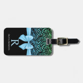 Ombre Glitter Zebra Blauw Boog Monogram Bagagelabel (Voorkant horizontaal)