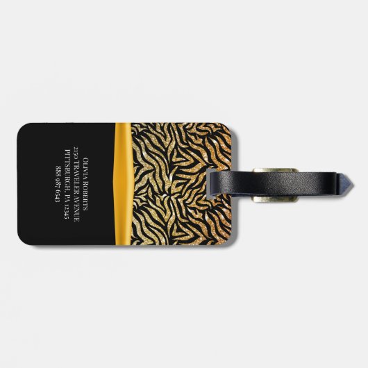 Ombre Glitter Zebra Geel boog Monogram Bagagelabel (Achterkant horizontaal)