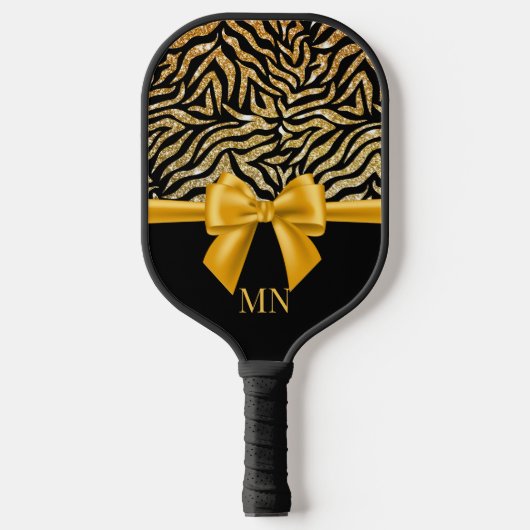 Ombre Glitter Zebra Gouden Boog Monogrammed Pickleball Paddle (Voorkant)