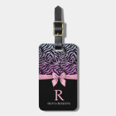 Ombre Glitter Zebra Roze Boog Monogram Bagagelabel (Voorkant verticaal)