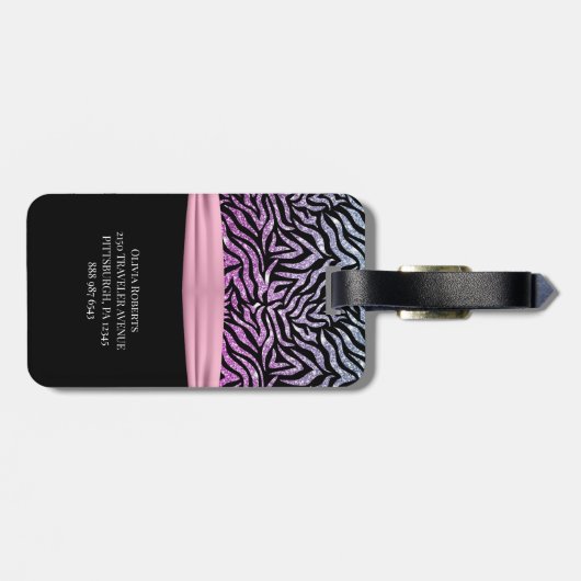 Ombre Glitter Zebra Roze Boog Monogram Bagagelabel (Achterkant horizontaal)