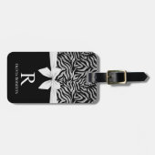 Ombre Glitter Zebra Wit Boog Monogram Bagagelabel (Voorkant horizontaal)