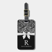 Ombre Glitter Zebra Wit Boog Monogram Bagagelabel (Voorkant verticaal)