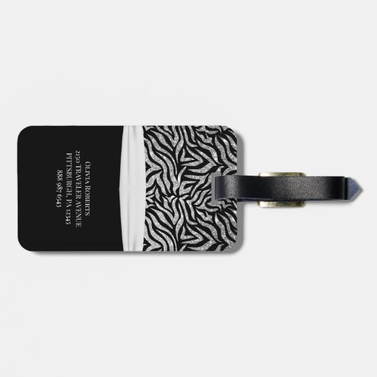 Ombre Glitter Zebra Wit Boog Monogram Bagagelabel (Achterkant horizontaal)