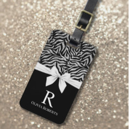 Ombre Glitter Zebra Wit Boog Monogram Bagagelabel