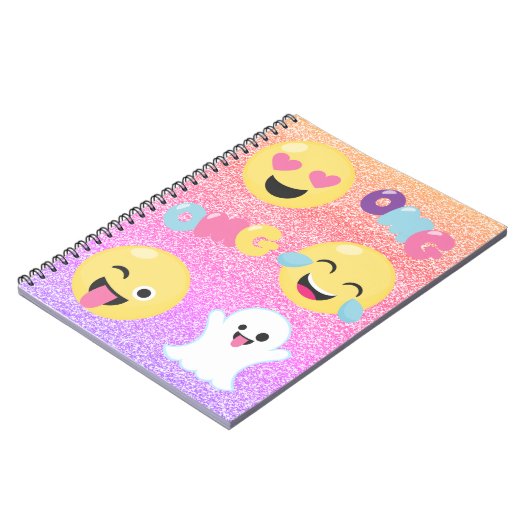 Ombre Glittered OMG Emoji Spiral Notebook Notitieboek (Linkerzijde)