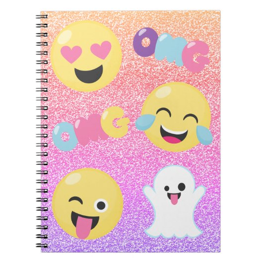 Ombre Glittered OMG Emoji Spiral Notebook Notitieboek (Voorkant)