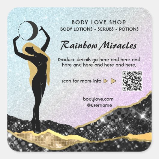 *~* Ombre Goddess Inention Spell AP24 Rainbow Squ Vierkante Sticker (Voorkant)