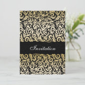 ombre gold and Black Swirling Border Wedding Kaart (Staand voorkant)