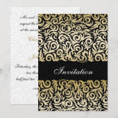 ombre gold and Black Swirling Border Wedding Kaart (Voorkant / Achterkant)