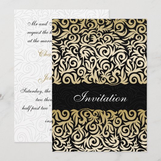 ombre gold and Black Swirling Border Wedding Kaart (Voorkant / Achterkant)