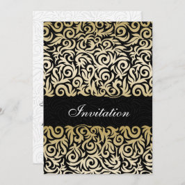 ombre gold and Black Swirling Border Wedding Kaart