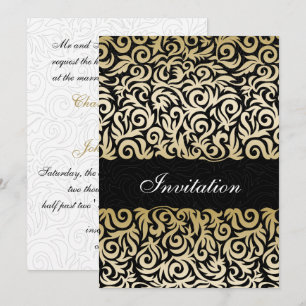ombre gold and Black Swirling Border Wedding Kaart