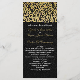 ombre gold and Black Swirling Border Wedding Programmakaart