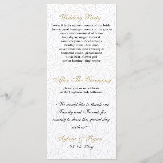 ombre gold and Black Swirling Border Wedding Programmakaart (Achterkant)