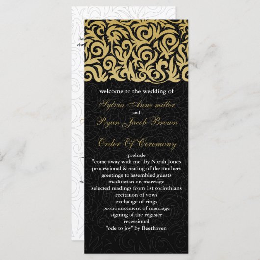 ombre gold and Black Swirling Border Wedding Programmakaart (Voorkant / Achterkant)