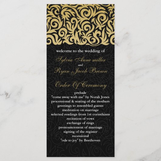 ombre gold and Black Swirling Border Wedding Programmakaart (Voorkant)