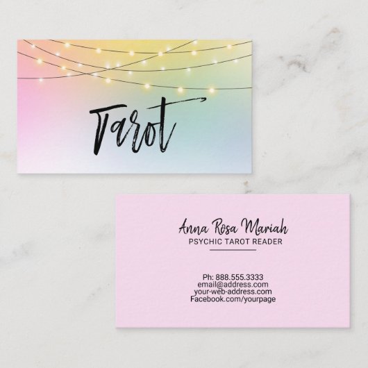 *~* Ombre Gold String Lights Pastel Tarot Reader Visitekaartje (Voorkant / Achterkant)