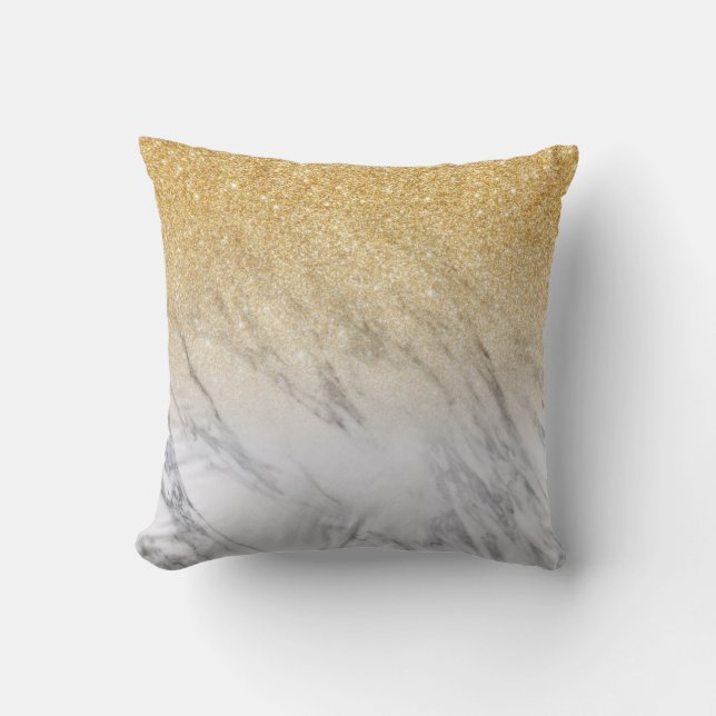 Ombre Goud Glitter Marmer Verlopend Kussen (Voorkant)
