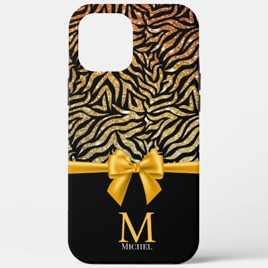 Ombre Gouden Glitter Zebra Strepen Boog Monogram Case-Mate iPhone Case (Achterkant)