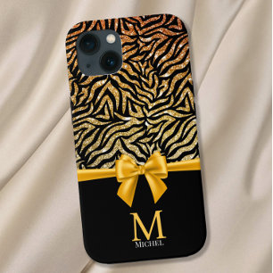 Ombre Gouden Glitter Zebra Strepen Boog Monogram Case-Mate iPhone Case