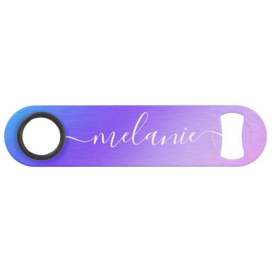 Ombre Gradient Blue Paars Calligraphy Name Speed Flessenopener (Voorkant (Horizontaal))