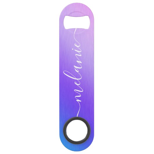 Ombre Gradient Blue Paars Calligraphy Name Speed Flessenopener (Voorkant)