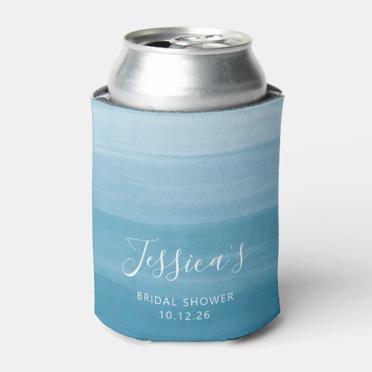 Ombre Gradiënt Dip Dye Oceaanblauw Bruiloft Feest Blikjeskoeler (Blikje Voorkant)