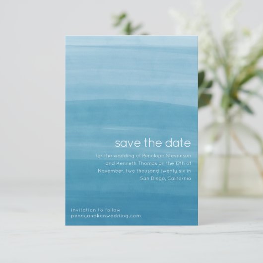 Ombre Gradiënt Dip Dye Oceaanblauw Save The Date (Staand voorkant)