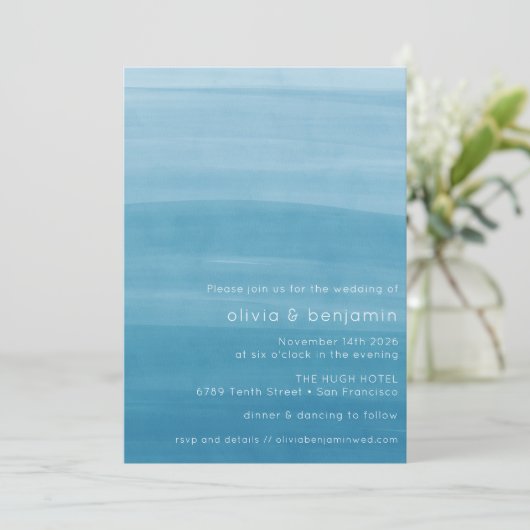 Ombre Gradient Dip Dye Ocean Blue Simple Wedding Kaart (Staand voorkant)