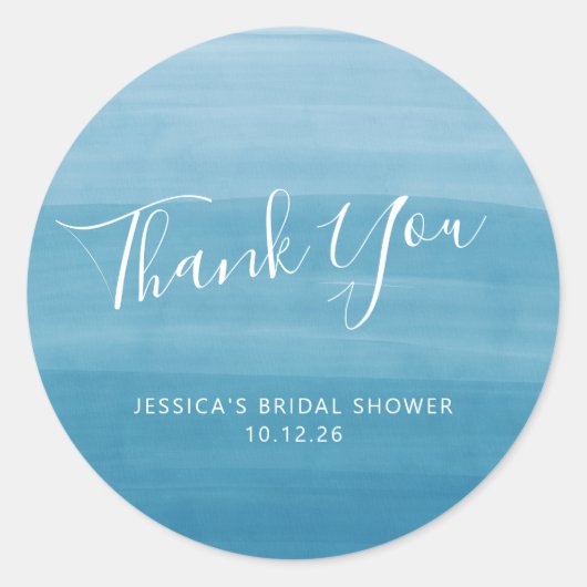 Ombre Gradient Dip Dye Ocean Blue Vrijgezellenfees Ronde Sticker (Voorkant)