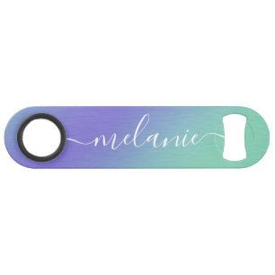 Ombre Gradiënt Groen Paarse Calligrafie Naam Speed Flessenopener