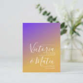 Ombre Gradient Paars Yellow Sunset Wedding Briefkaart (Staand voorkant)
