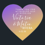 Ombre Gradient Paars Yellow Sunset Wedding Hart Sticker<br><div class="desc">Uitnodigingen voor weduwschap met Zachte hoeken van Gradiënten in Paars en Oranje</div>