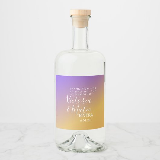 Ombre Gradient Paars Yellow Sunset Wedding Likeurfles Etiket (Voorkant)