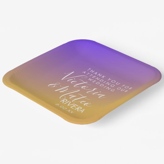 Ombre Gradient Paars Yellow Sunset Wedding Papieren Bordje (Gebogen)