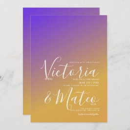 Ombre Gradient Paars Yellow Wedding Invitation Kaart