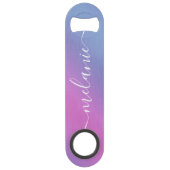 Ombre Gradient Roze Paarse Calligrafie Naam Speed Flessenopener (Voorkant)