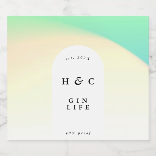 Ombre Gradient Yellow Green White Modern Gin Arch Likeurfles Etiket (Enkel label)