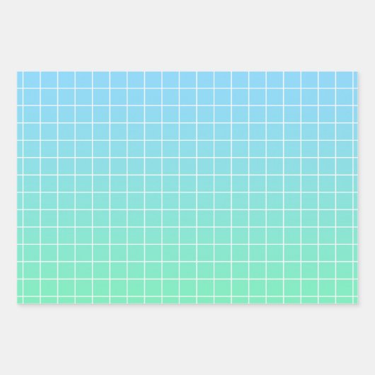 Ombre Green Blauwgroen Blue Grid Patroon Inpakpapier Vel (Voorkant 2)