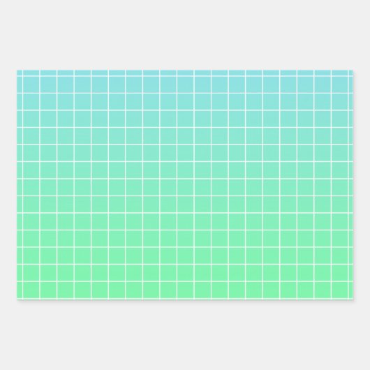Ombre Green Blauwgroen Blue Grid Patroon Inpakpapier Vel (Voorkant)