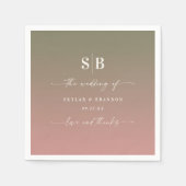 Ombre Green & Dusty Roos Pink Monogrammed Wedding Servet (Voorkant)
