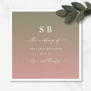 Ombre Green & Dusty Roos Pink Monogrammed Wedding Servet