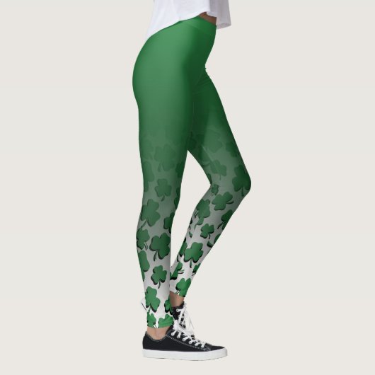 Ombre & Green Over Black Shamrock Pattern op White Leggings (Rechts)