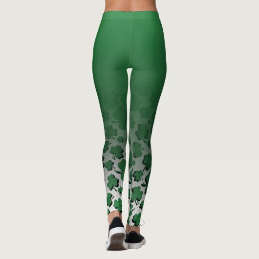 Ombre & Green Over Black Shamrock Pattern op White Leggings (Achterkant)