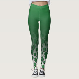 Ombre & Green Over Black Shamrock Pattern op White Leggings