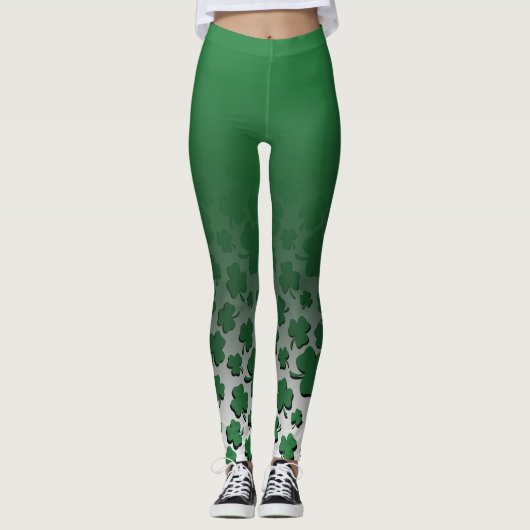 Ombre & Green Over Black Shamrock Pattern op White Leggings (Voorkant)